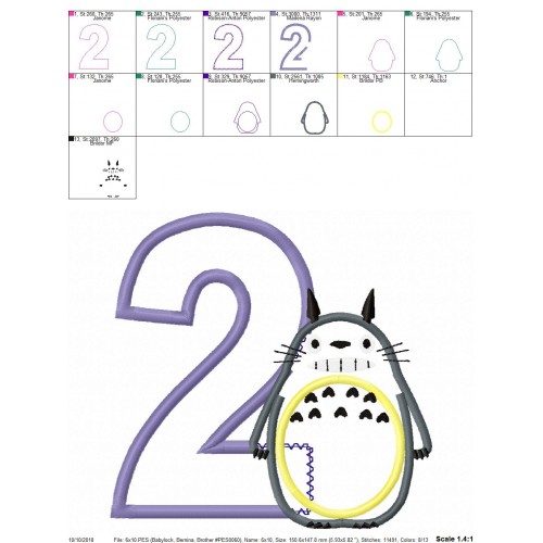 Totoro 2nd Birthday Applique Design