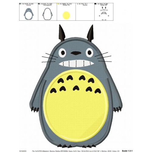 Totoro Filled Embrodery Design