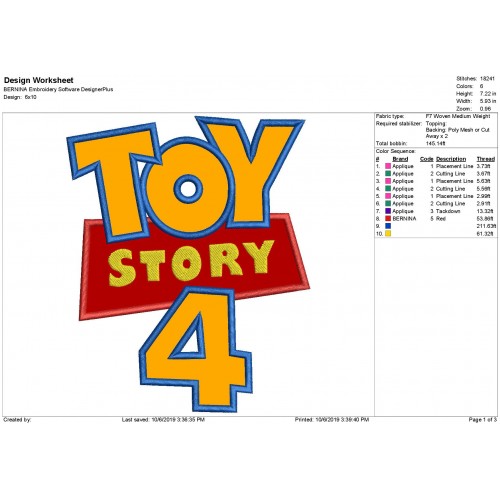 Toy Story 4 Logo Applique Design