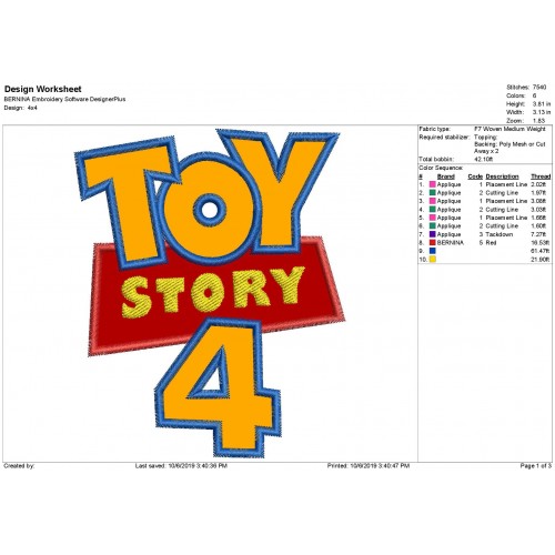 Toy Story 4 Logo Applique Design