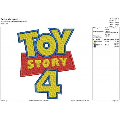 Toy Story 4 Logo Filled Embroidery Design