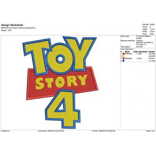 Toy Story 4 Logo Filled Embroidery Design