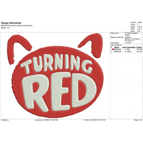 Turning Red Logo Embroidery Design