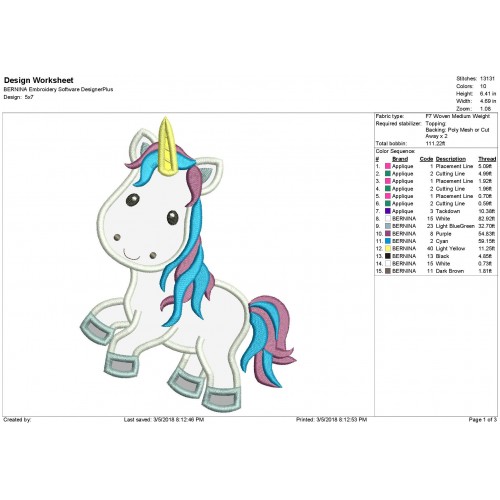 Unicorn 2 Colors Applique Design