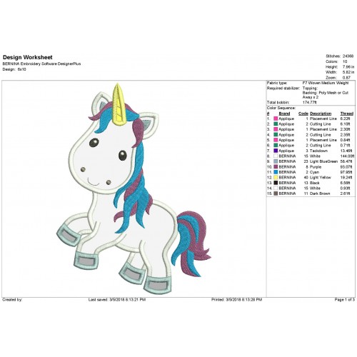 Unicorn 2 Colors Applique Design