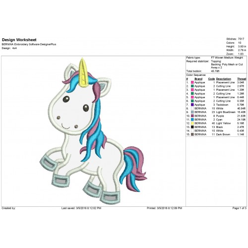 Unicorn 2 Colors Applique Design