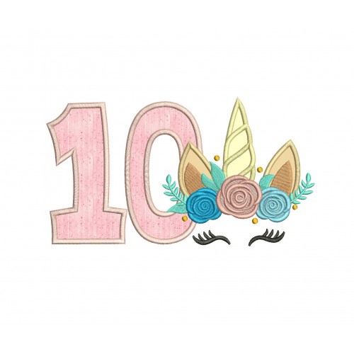 Unicorn Applique 10 Birthday Applique Design