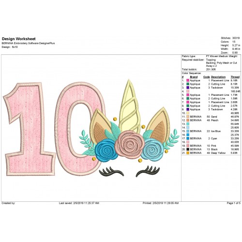 Unicorn Applique 10 Birthday Applique Design