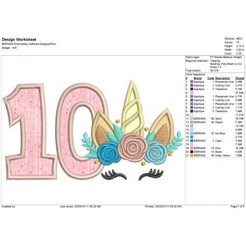 Unicorn Applique 10 Birthday Applique Design