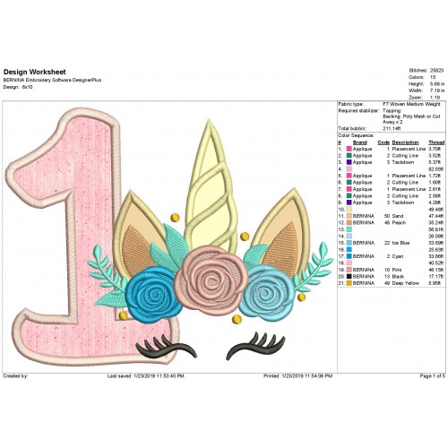 Unicorn Applique 1st Birthday Applique Design