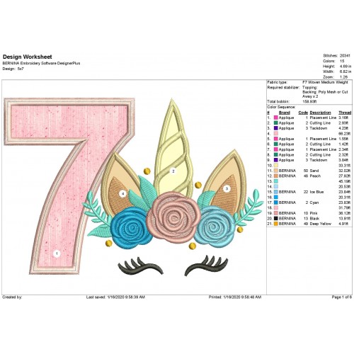 Unicorn Applique 7th Birthday Applique Design