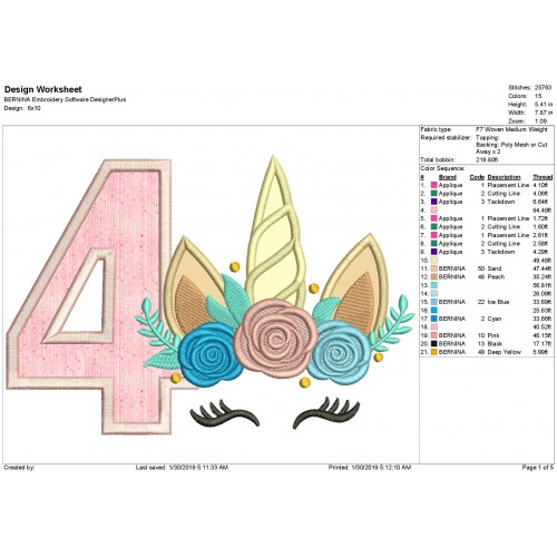 Unicorn Applique Number 4 Rainbow Unicorn Embroidery Design