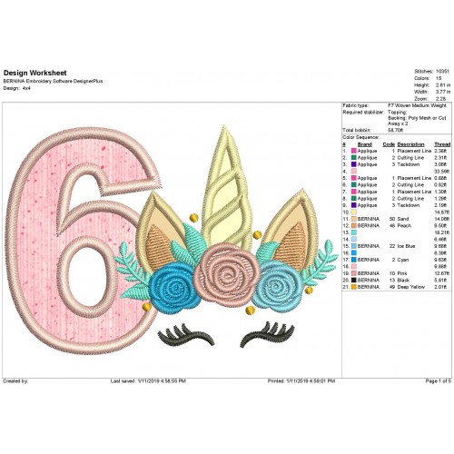 Unicorn Applique Number 6 Rainbow Unicorn Embroidery Design