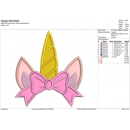 Unicorn Bow Applique Design