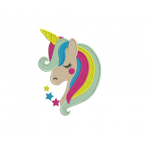 Unicorn Face with Stars Filled Embroidery Design