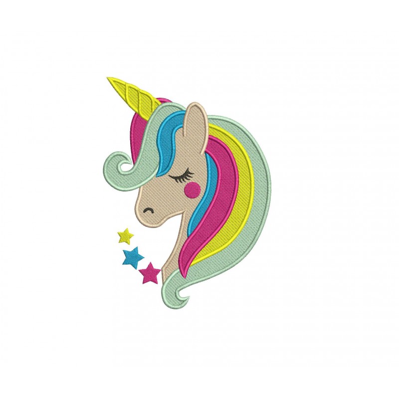 Unicorn Face with Stars Filled Embroidery Design