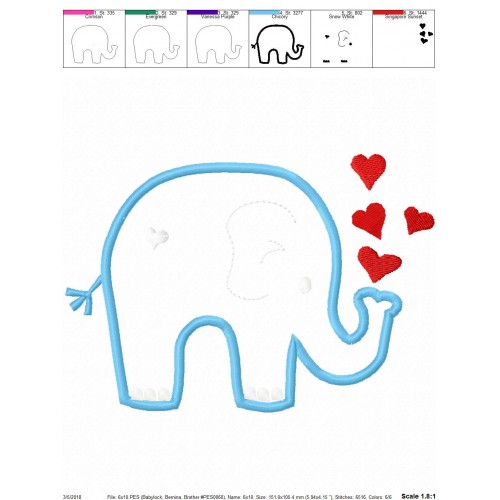 Valentine Elephant Applique Design - Elephant Applique