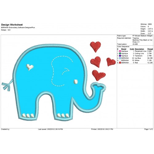 Valentine Elephant Applique Design - Elephant Applique