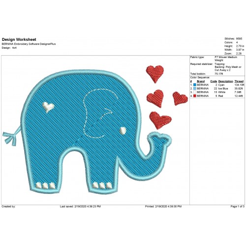 Valentine Elephant Filled Stitch Embroidery Design