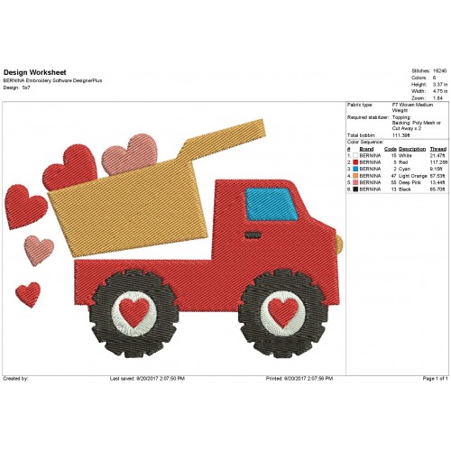 Valentine Truck Machine Embroidery Design