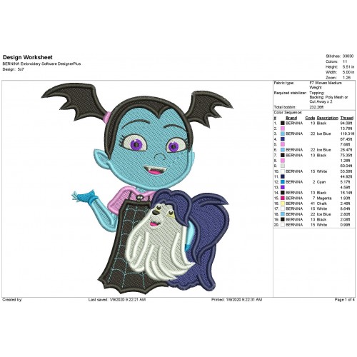 Vampirina and Wolfie Fill Stitch Embroidery Design