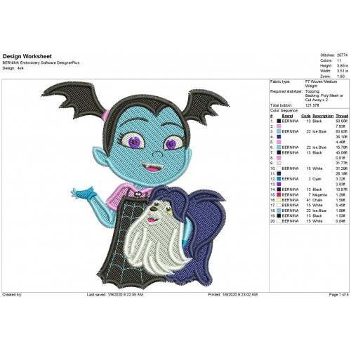 Vampirina and Wolfie Fill Stitch Embroidery Design