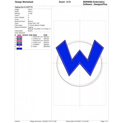 Wario W Applique Design Embr