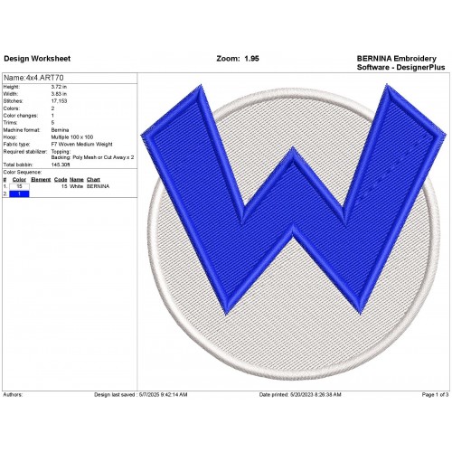 Wario W Embroidery Design Embr