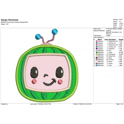 Watermelon TV Box CoComelon Logo Applique Design