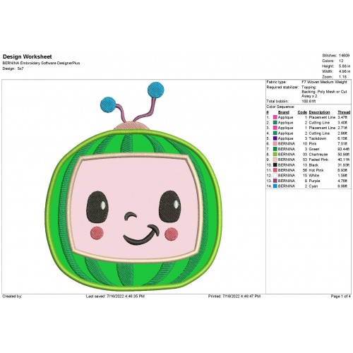 Watermelon TV Box CoComelon Logo Applique Design