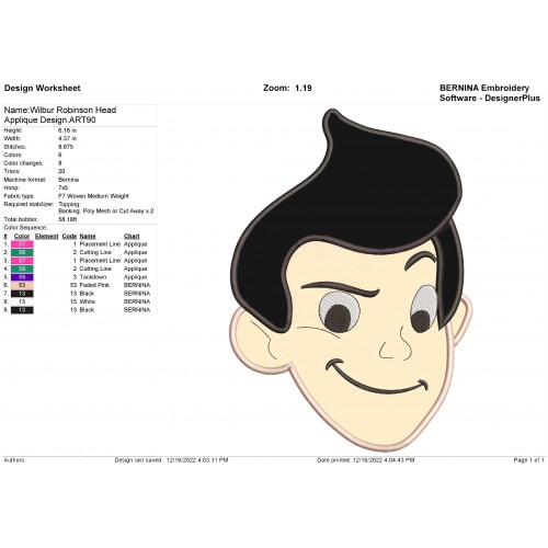 Wilbur Robinson Head Applique Design