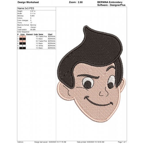 Wilbur Robinson Head Filling Stitch Embroidery Design