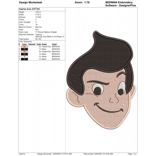 Wilbur Robinson Head Filling Stitch Embroidery Design