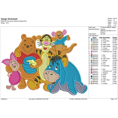 Winnie The Pooh and Friends Filled Stitch Embroidery Design