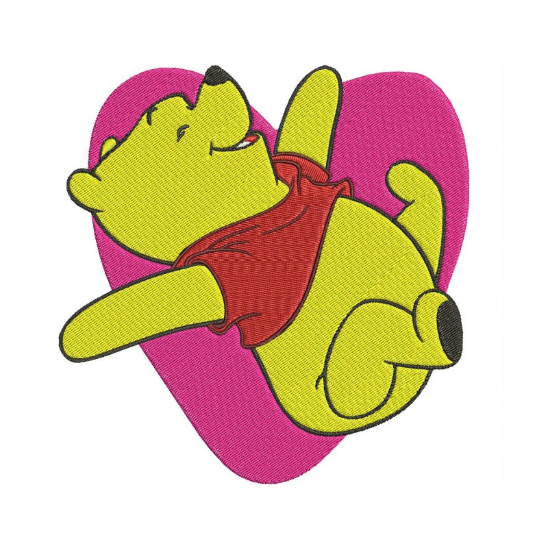 Winnie The Pooh with Heart Embroidery Design
