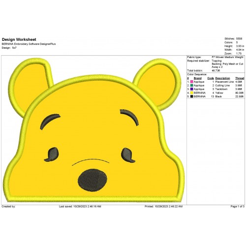 Winnie the Pooh Peeker Applique Design