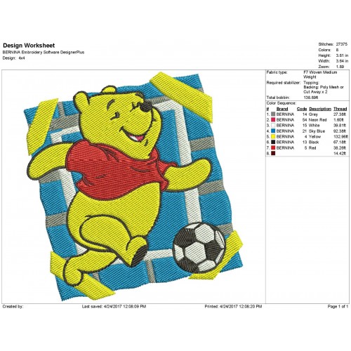 Winnie the Pooh Playing Soccer Embroidery Design