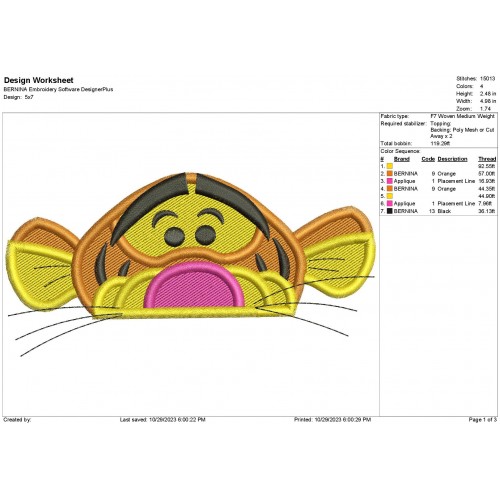 Winnie the Pooh Tigger Peeker Embroidery Design