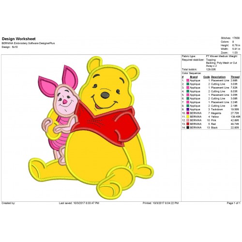 Winnie the Pooh and Piglet Applique Design