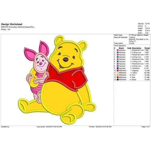 Winnie the Pooh and Piglet Applique Design