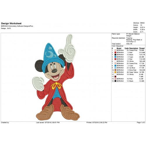 Wizard Mickey Mouse Embroidery Design