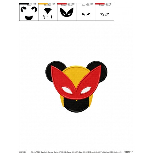 Wolverine Mickey Ears Embroidery Design Embr