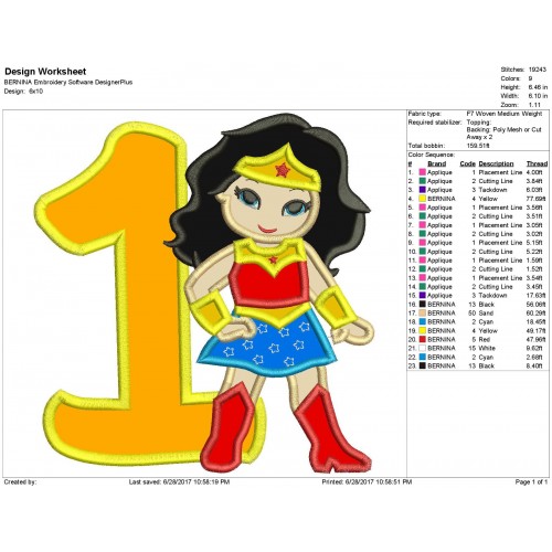 Wonder Woman 1st Birthday Applique Design