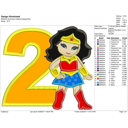 Wonder Woman 2nd Birthday Applique Design