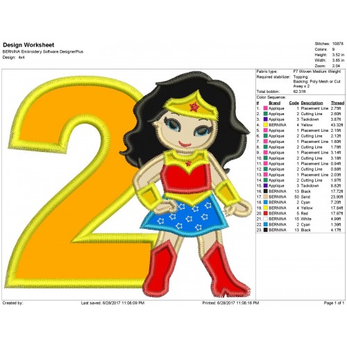 Wonder Woman 2nd Birthday Applique Design