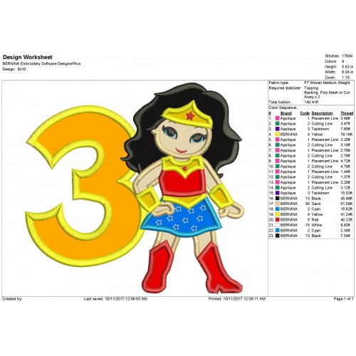 Wonder Woman 3rd Birthday Applique Design
