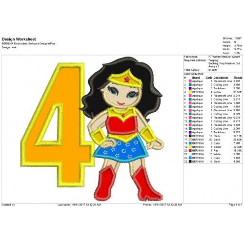 Wonder Woman 4th Birthday Applique Design