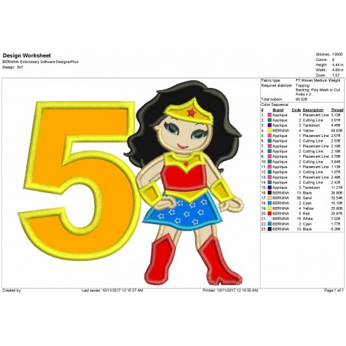 Wonder Woman 5th Birthday Applique Design