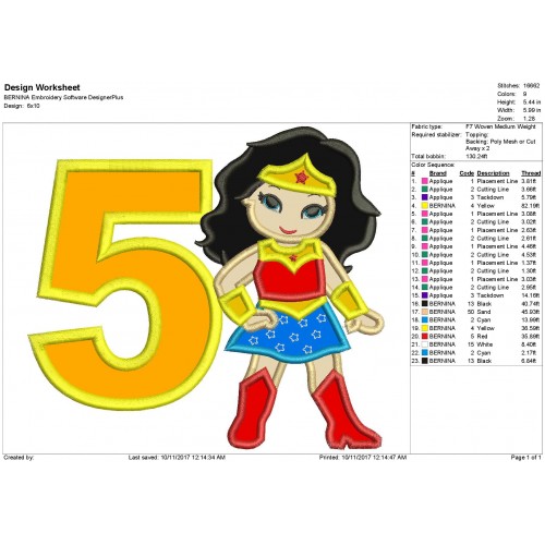 Wonder Woman 5th Birthday Applique Design