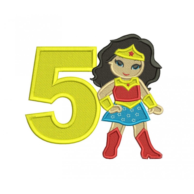 Wonder Woman 5th Birthday Filled Embroidery Design